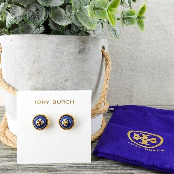 Tory Burch Rope Pearl Stud Earrings Navy Blue OS - Picture 9 of 12